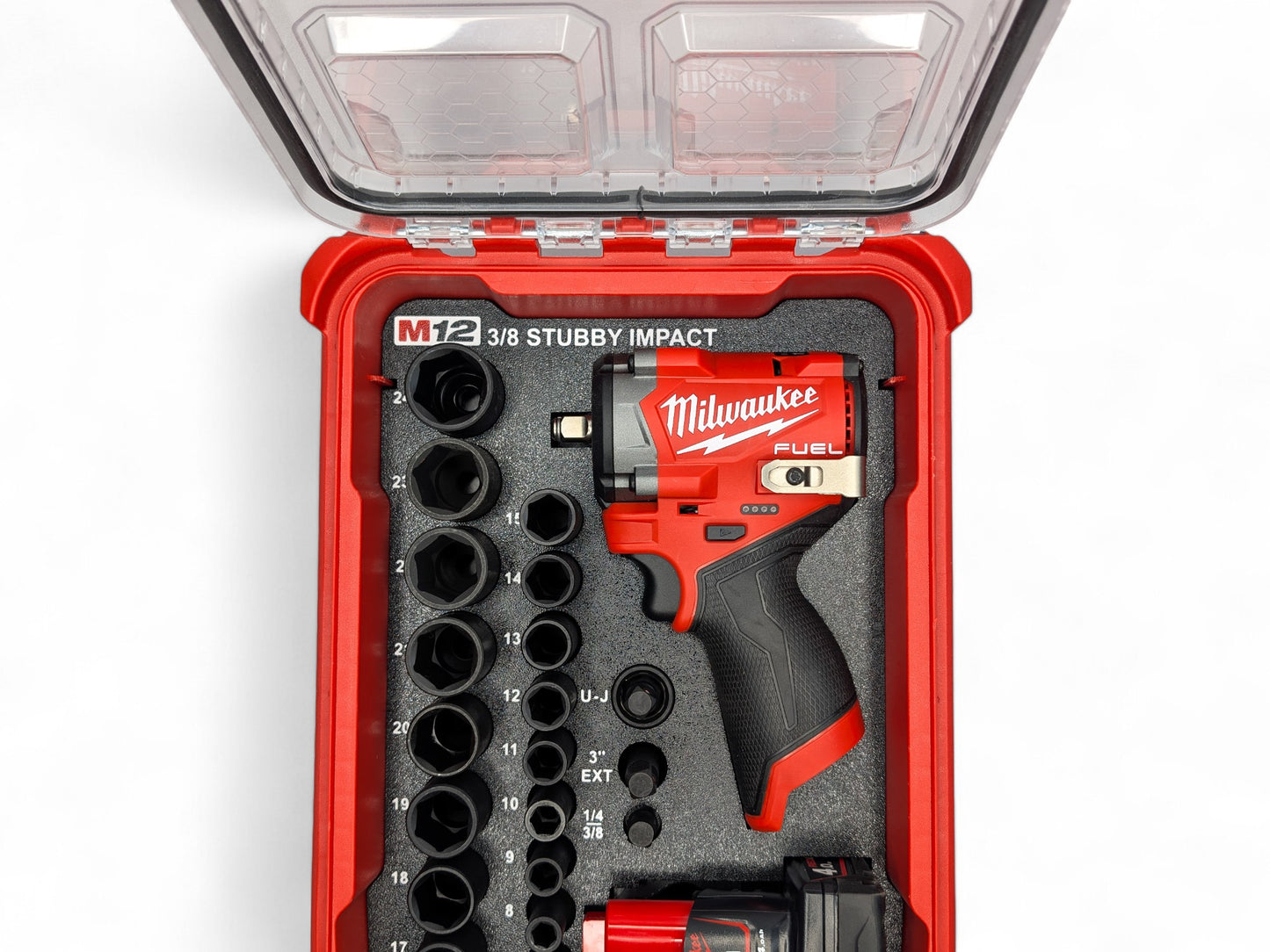 Milwaukee Packout M12 3/8 Stubby Impact Wrench (Gen3) 3/8 Metric Deep Socket Set Insert