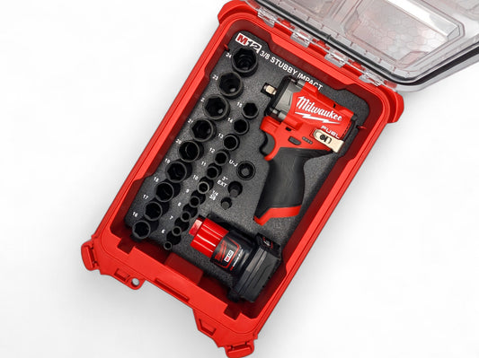 Milwaukee Packout M12 3/8 Stubby Impact Wrench (Gen3) 3/8 Metric Deep Socket Set Insert