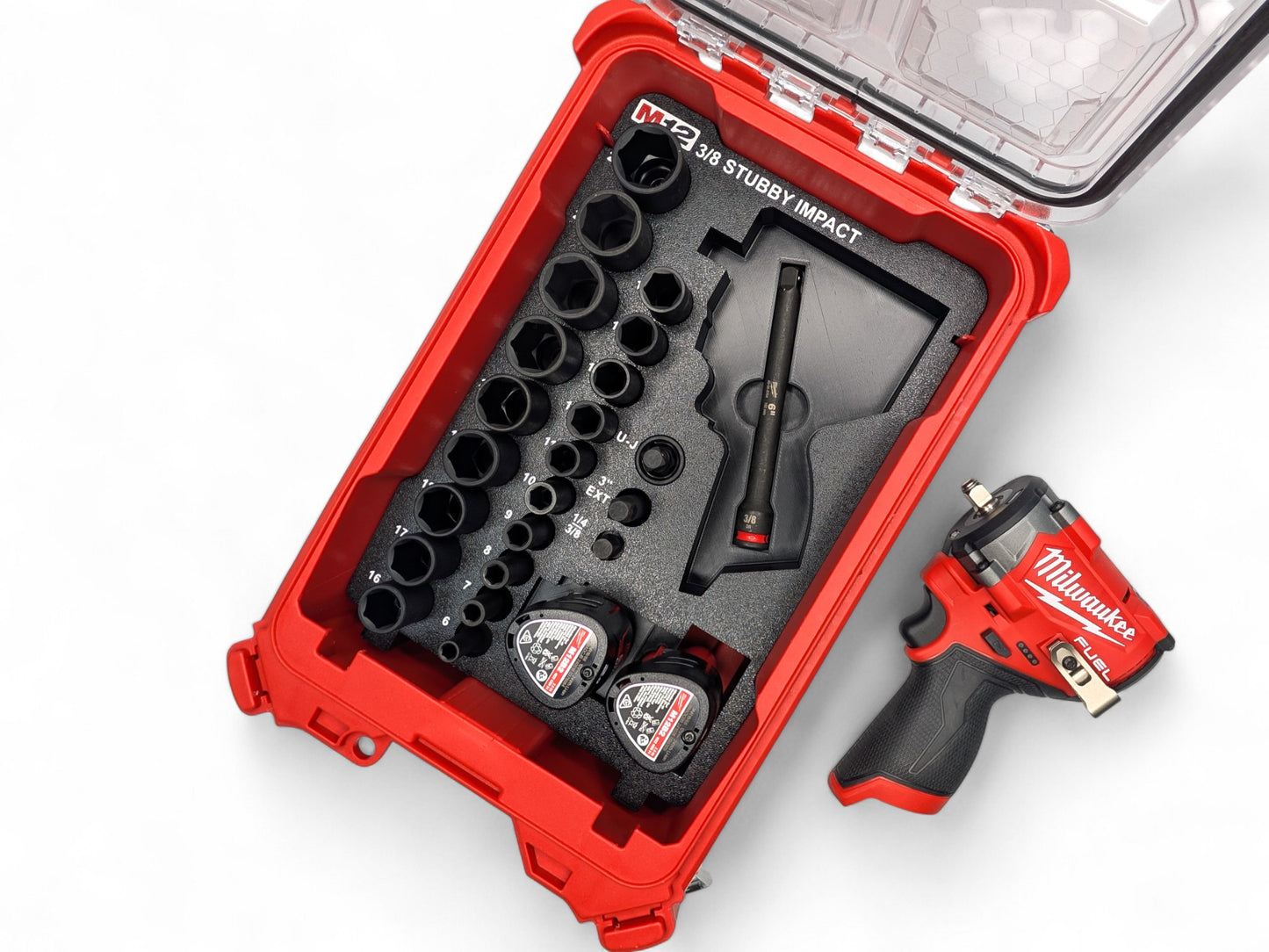 Milwaukee Packout M12 3/8 Stubby Impact Wrench (Gen3) 3/8 Metric Deep Socket Set Insert