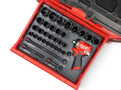 Milwaukee Packout M12 1/2 Stubby Impact Wrench (Gen3) + 1/2 Metric Deep Socket Set Insert