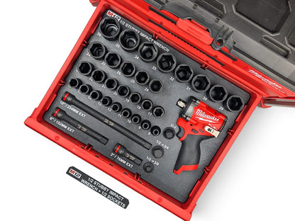 Milwaukee Packout M12 1/2 Stubby Impact Wrench (Gen3) + 1/2 Metric Deep Socket Set Insert