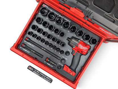 Milwaukee Packout M18 1/2 Mid-Torque Impact Wrench + 1/2 Metric Deep Socket Set Insert