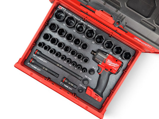 Milwaukee Packout M18 1/2 Mid-Torque Impact Wrench + 1/2 Metric Deep Socket Set Insert