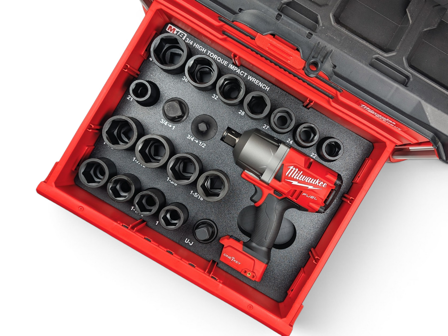 Milwaukee Packout M18 3/4 High Torque Impact Wrench + Socket Set Insert