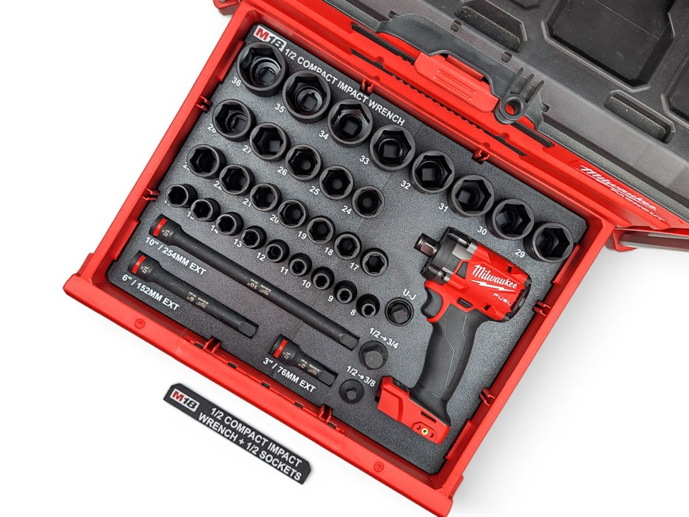 Milwaukee Packout M18 1/2 Compact Impact Wrench + 1/2 Metric Deep Socket Set Insert