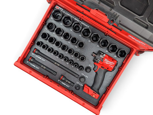 Milwaukee Packout M18 1/2 Compact Impact Wrench + 1/2 Metric Deep Socket Set Insert