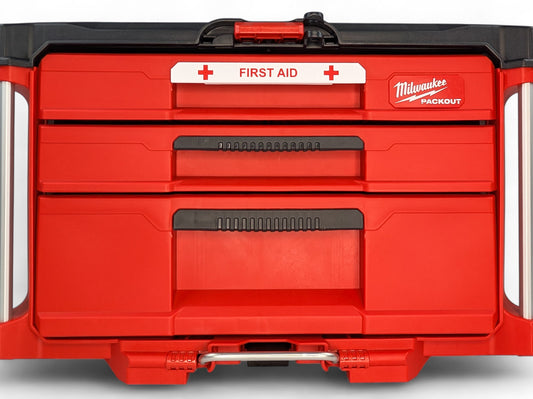 Milwaukee Packout Slim First Aid Drawer Label Red and White