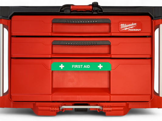 Milwaukee Packout WIDE First Aid Drawer Label Green and White