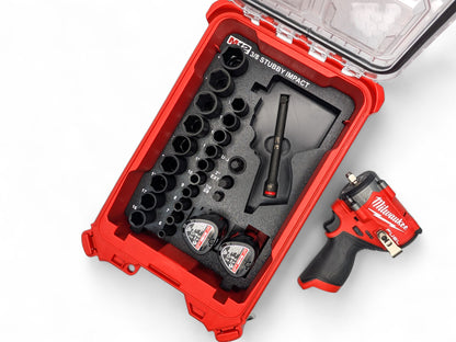Milwaukee Packout M12 3/8 Stubby Impact Wrench (Gen3) 3/8 Metric Deep Socket Set Insert