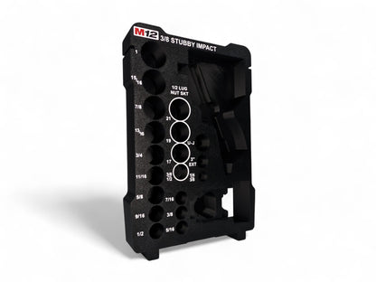 M12 3/8 Stubby Impact Wrench (Gen 3)/12PC Deep SAE Socket Set + 1/2 3PC Lug Nut Socket Insert