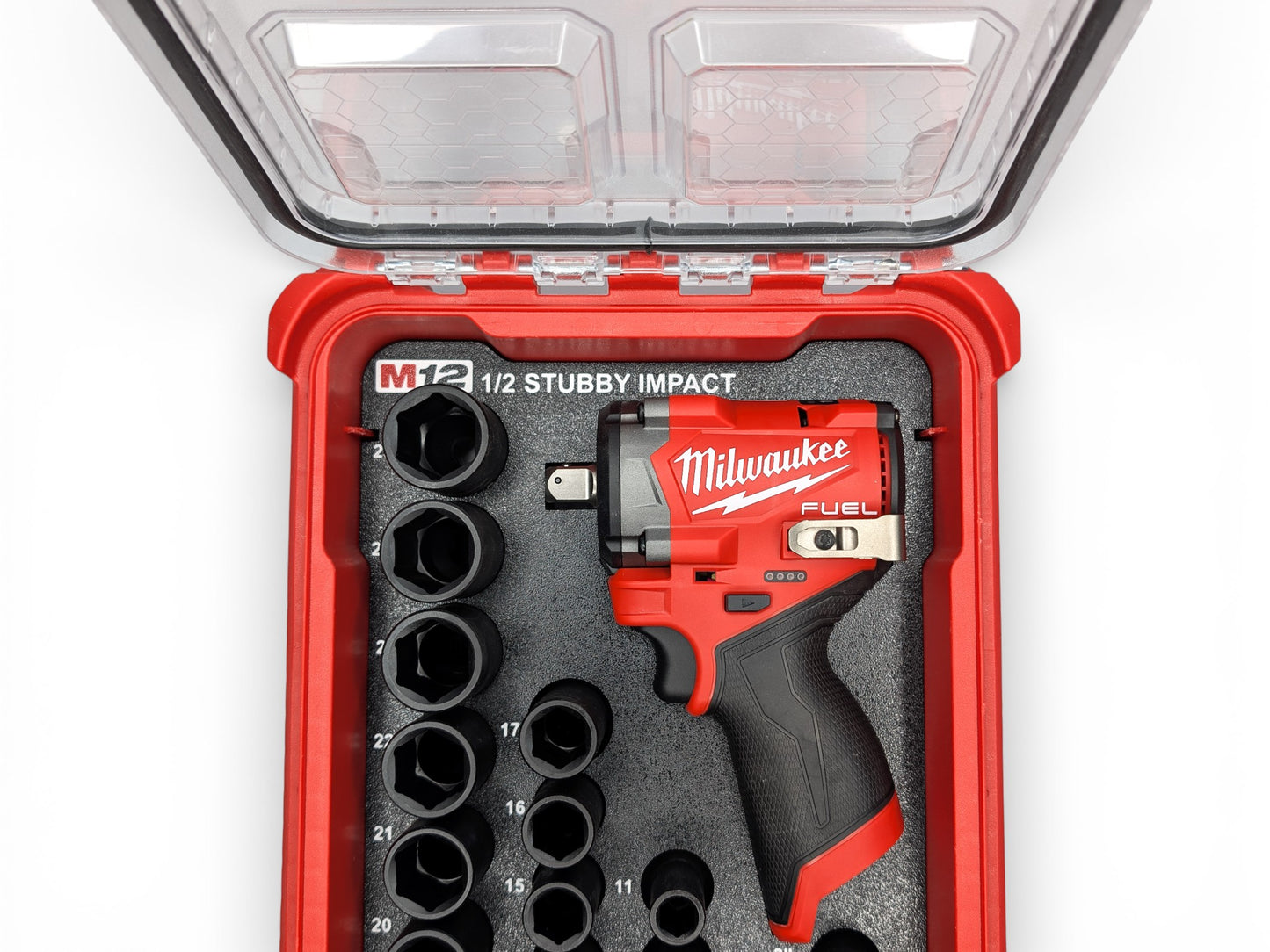 Milwaukee Packout M12 1/2 Stubby Impact Wrench (Gen 3)/ 1/2 Metric Deep Sockets Insert