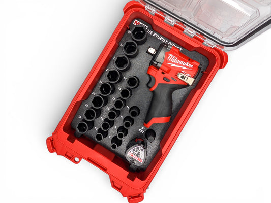 Milwaukee Packout M12 1/2 Stubby Impact Wrench (Gen 3)/ 1/2 Metric Deep Sockets Insert
