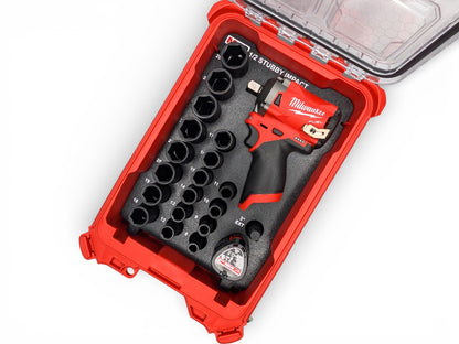 Milwaukee Packout M12 1/2 Stubby Impact Wrench (Gen 2)/ 1/2 Metric Deep Sockets Insert