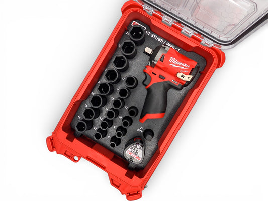 Milwaukee Packout M12 1/2 Stubby Impact Wrench (Gen 2)/ 1/2 Metric Deep Sockets Insert