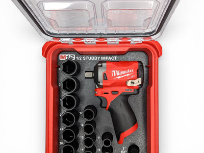 Milwaukee Packout M12 1/2 Stubby Impact Wrench (Gen 2)/ 1/2 Metric Deep Sockets Insert