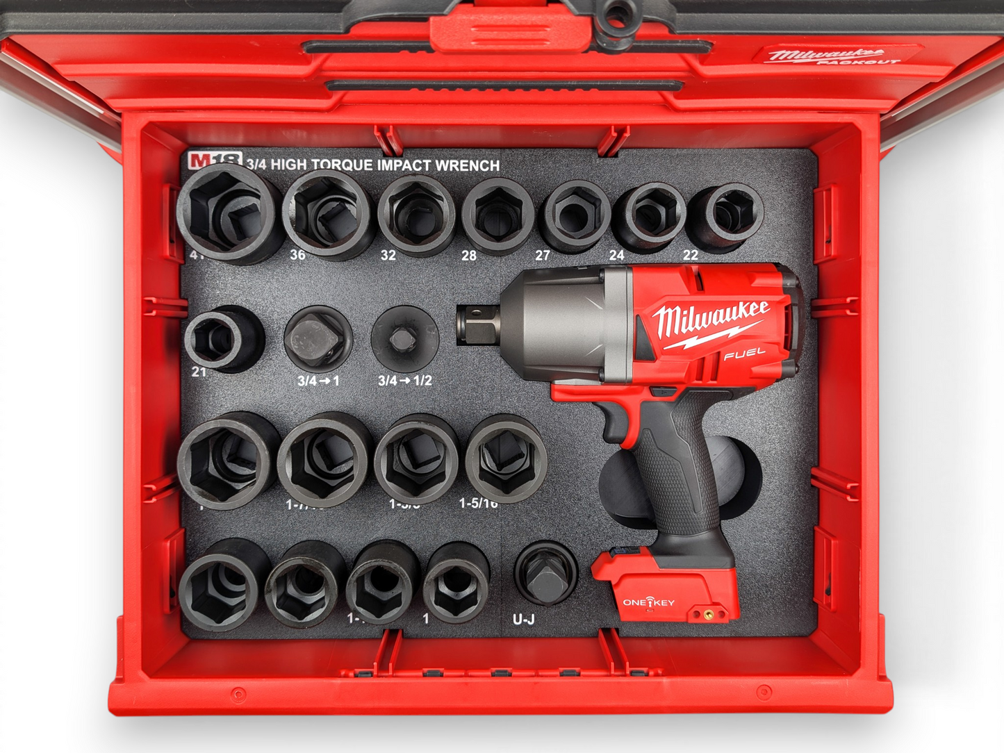 Milwaukee Packout M18 3/4 High Torque Impact Wrench + Socket Set Insert